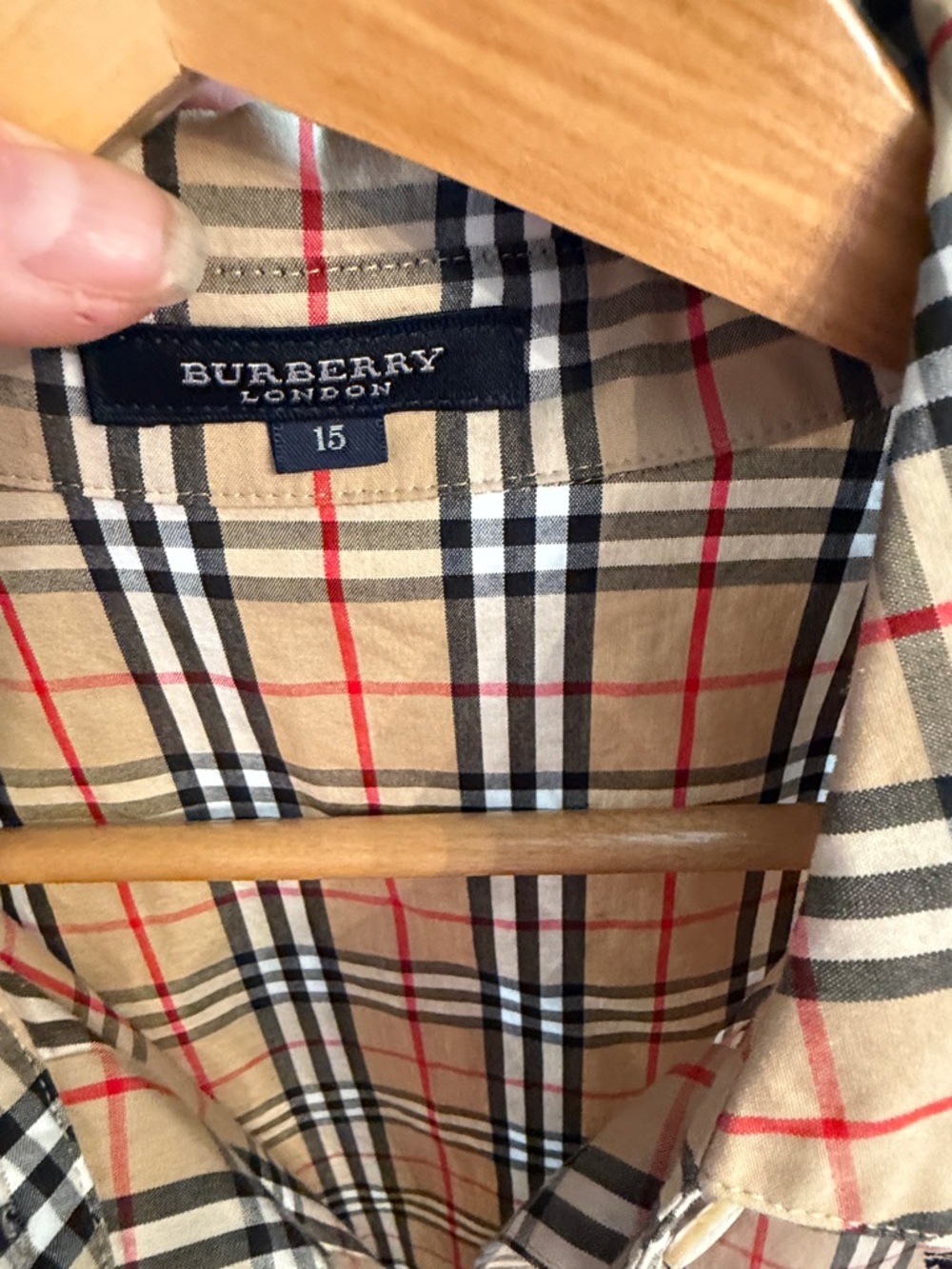 Burberry Beige Plaid Long-Sleeve Button-Up Shirt - Picture 3 of 8